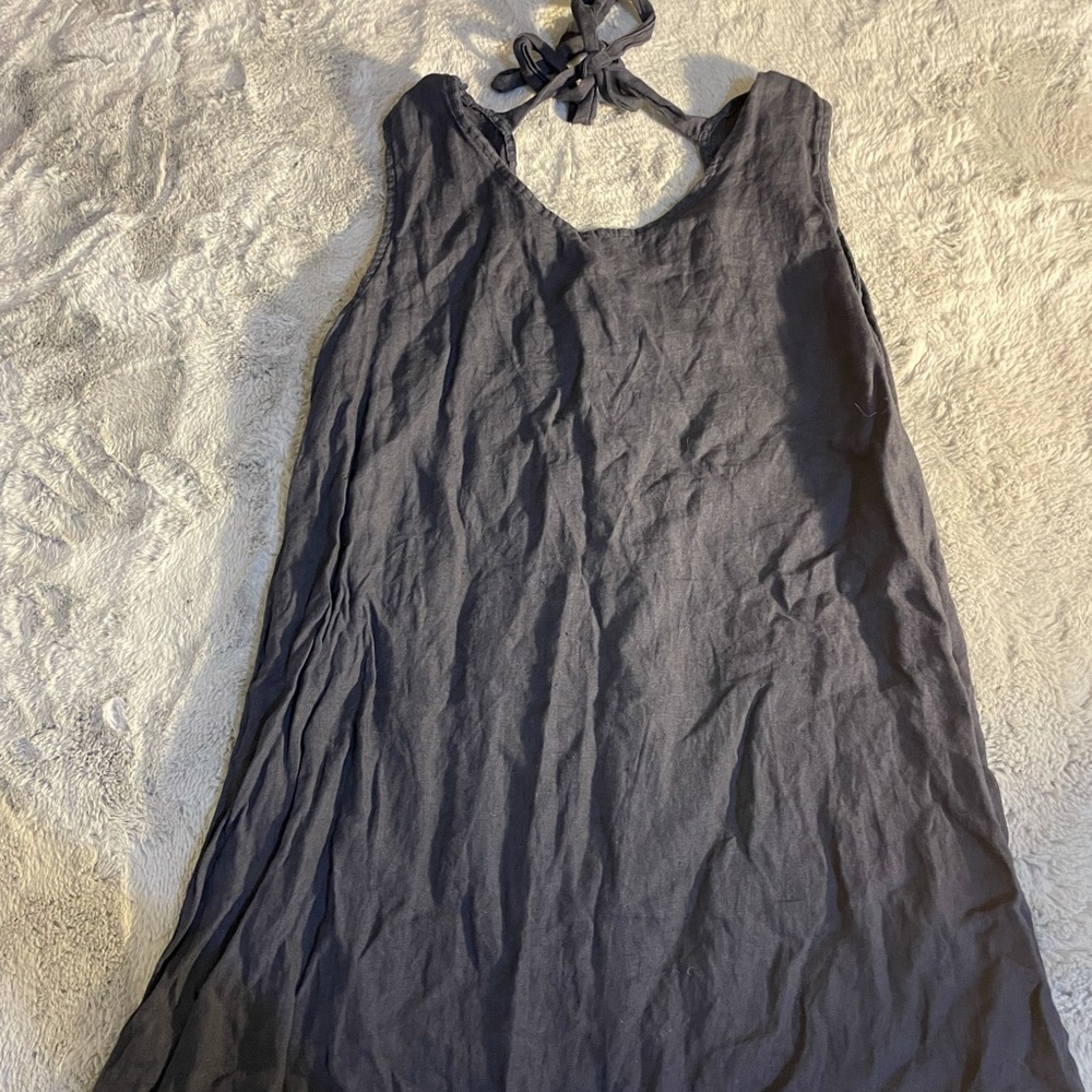 Navy, linen with lace decal at bottom